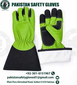 Gants de sécurité pakistanais en cuir, résistants aux coupures, avec manchette longue, vert et noir, ambidextres, à enfiler, pour le jardinage - Product Image 4