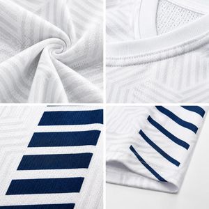 Ensemble de maillots de basket-ball sublimés personnalisés pour hommes, blanc et bleu marine, uniforme en mesh rayé, tenue d'équipe avec shorts, fabricant OEM - Product Image 2