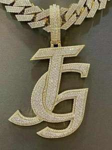 Pendentif JG personnalisé avec nom, en moissanite blanche VVS taille brillant ronde, plaqué argent 925, serti clos, style Hip Hop, pour soirée - Product Image 2