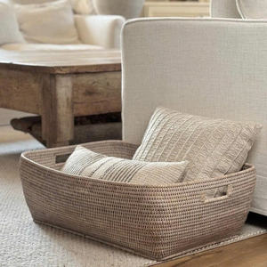 Panier de rangement rectangulaire en rotin pour l'organisation de la maison, panier ouvert en osier naturel pour chambre, salon, étagère, placard - Product Image 3