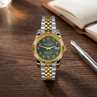 Reloj Dayjust Plateado con Correa de Cuero Dorado Jubilee de 36mm/39mm, Movimiento Seiko NH35, Cristal Analógico, Deportivo, Sumergible hasta 50 Bar