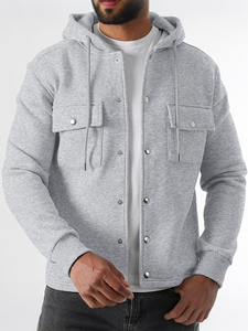 Mens Hooded Sweatshirt 100% Cotton Fleece Regular Fit Solid Color Casual Autumn Wear Pockets Heat Transfer Printed Customizable - Product Image 6