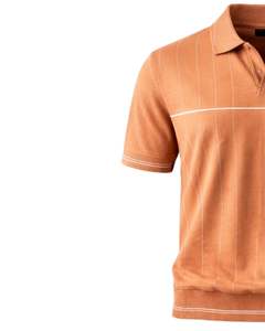 Polo Personalizado para Hombre, Color Marrón Camel con Rayas, Manga Corta, Dobladillo Acanalado, Corte Ajustado, Mezcla de Algodón, Casual, Fabricante OEM - Product Image 3