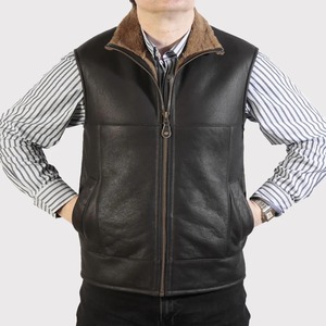 Men Caramel Nappa Lambskin Genuine Leather <b>Sheepskin</b> <b>Gilet</b> Vest - Product Image 1