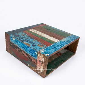 Durable <b>Coffee</b> <b>Table</b> From Reclaimed Old Boat Wood With Authentic Vintage Colors And Open Storage Shelf Design Indoor Living Room - Product Image 2