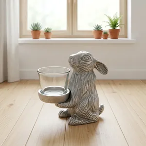 Handmade Resin Rabbit Figurine Candle Holder Tabletop Decor Rustic Animal Sculpture for <b>Easter</b> Living Room <b>Ornament</b> - Product Image 5