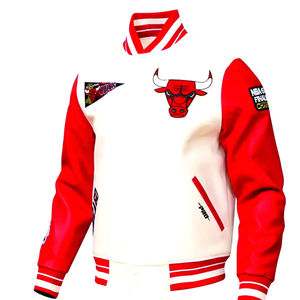 Blouson universitaire pour homme Chicago, rouge et blanc, avec logo brodé, style streetwear décontracté, col montant, en laine coupe-vent, hiver - Product Image 1