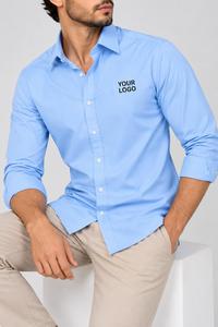 Chemise habillée unie à manches longues pour homme, col rabattu, 100 % coton popeline, infroissable, logo frontal imprimé par transfert thermique, formelle - Product Image 6