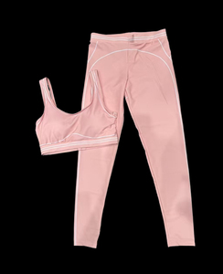 Ensemble de yoga 2 pièces pour femme, rose, avec leggings taille haute et brassière de sport dos nageur, coutures contrastées, sans couture, en Spandex et Polyester, longueur intégrale - Product Image 2