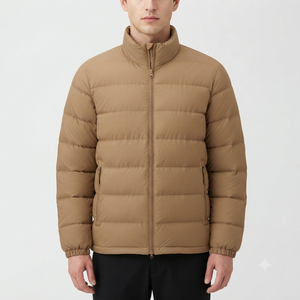 Men's Tan Stand Collar Puffer Jacket Lightweight Polyester Winter Coat Casual Outdoor Wear Zipper Closure Regular Fit Closure Re - Product Image 2