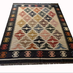 Alfombra Kilim de Yute y Lana Tejida a Mano – Diseño Tribal Geométrico Vintage, Tejido Plano, Estilo Bohemio para Pasillo y Sala de Estar - Product Image 4