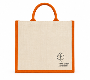 Bolsa de Compras de Yute Grande con Ribete Naranja, Logotipo Think Green Act Green, Bolsa Ecológica para Supermercado con Asa para Llevar en la Mano - Product Image 3