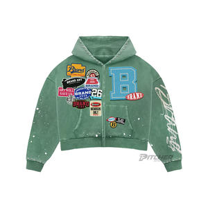 Conjunto de chándal de algodón pesado para hombre con cremallera, bordado y estampado digital, lavado ácido, corte holgado, estilo streetwear de invierno - Product Image 1