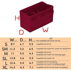 Organizer per Borse in Feltro Rosso Scuro con 14 Tasche, Inserto per Borse e Tote, Soluzione Pratica per l'Organizzazione - Product Image 2