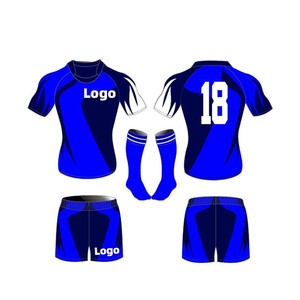 Conjunto de Camiseta de Rugby Sublimada Personalizada, Blanca y Azul, Cuello Redondo, Manga Corta, Secado Rápido, Transpirable, Ecológica, Cintura Elástica, para Adultos - Product Image 6