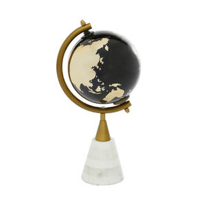 Globo Terráqueo Moderno Negro y Dorado con Base Cónica de Mármol Blanco, Decoración de Oficina de Lujo - Product Image 3