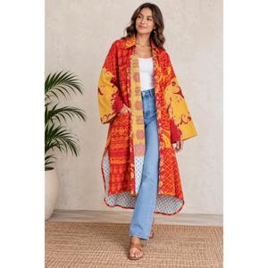 Vintage Patchwork Lange Jacke für Damen, Handgefertigter Indischer Kantha-Mantel, Lässige Freizeitjacke - Product Image 6