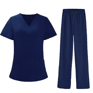 Pantalon de travail médical unisexe bleu marine en tricot avec cordon de serrage à la taille pour le personnel médical - Product Image 4
