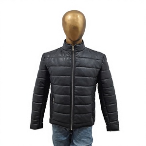 Nabtay Sports Men'<b>s</b> Genuine Leather Waterproof Biker Style Winter Puffer <b>Jacket</b> with Stand Collar - Product Image 1