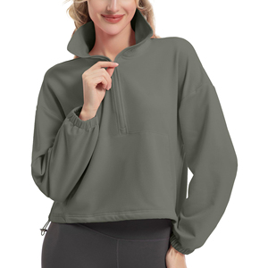 Sweat-shirt court à demi-zip pour femme, pull à manches longues, haut décontracté en polaire douce pour un confort optimal, vêtement d'extérieur à prix abordable - Product Image 5