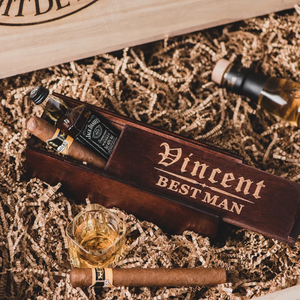 Eco-Friendly Wooden Wine Bottle <b>Box</b> Personalized Whiskey <b>Storage</b> Case with Secure Sliding Lid and Carrying Handle - Product Image 1