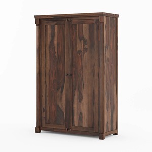 Armoire moderne minimaliste en bois de manguier massif, personnalisable, avec 2 portes, étagères réglables et tiroirs pour ameublement de maison - Product Image 1