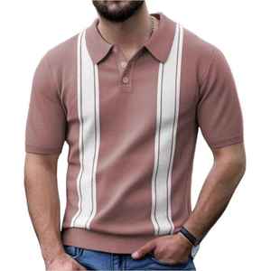 เสื้อโปโลผู้ชายสีดำลายทางถัก แขนสั้น สไตล์ลำลอง ติดกระดุม ทรงปกติ - Product Image 3