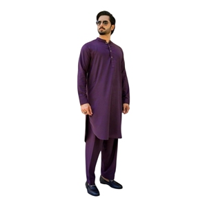 <b>Men's</b> Purple Cotton <b>Kurta</b> <b>Pajama</b> Set Regular Fit Ankle-Length Traditional Indian Pakistani Casual Wear All Seasons - Product Image 5