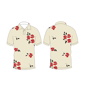 Polo Beige con Estampado Floral Rojo, Diseño Floral Completo, Transpirable, Casual de Verano, Polo Sublimado - Product Image 3
