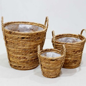 Juego de Cestas para Plantas de Jacinto de Agua Tejidas a Mano con Asas y Revestimiento de Plástico - Product Image 6
