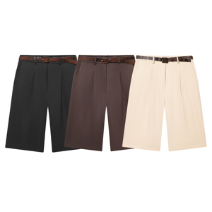 Jupe-short en satin pour femme, couleur unie, respirante, décontractée, taille mi-haute élastique, longueur genou, avec ceinture, idéale pour l'été - Product Image 1
