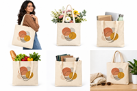 Sac fourre-tout minimaliste à motifs circulaires abstraits, beige, en coton, avec poignée d'épaule, fermeture ouverte, pour les voyages, la plage et l'usage quotidien