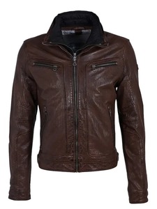 Chaqueta de Cuero Marrón Oscuro Rodrigo para Hombre - Product Image 1