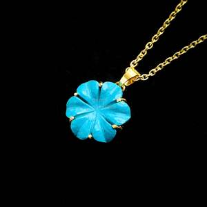 Colgante de flor de turquesa azul AAA, collar de cristal con flor para mujer, colgante de piedra preciosa de turquesa tallada a mano para fabricación de joyas - Product Image 6