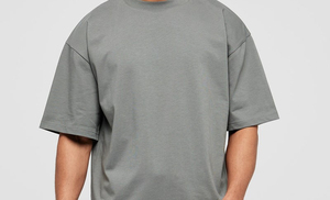 T-shirt gris surdimensionné à manches courtes et col rond pour homme, couleur unie, 100 % coton jersey, coupe décontractée, respirant, délavage acide, 320 g - Product Image 2