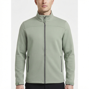 Veste softshell homme sur mesure vert sauge, fermeture éclair intégrale, col montant, poignets ajustables, poches latérales zippées, vêtements d'extérieur, vente en gros - Product Image 1