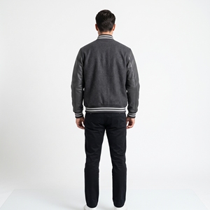 Chaqueta Varsity Gris para Hombre, de PU, Resistente al Viento, Estilo Preppy, con Parches Bordados y Logotipo Frontal, Ropa de Invierno - Product Image 4