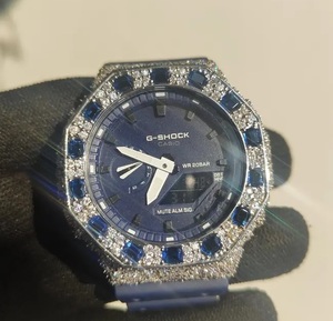 Blue Sapphire Iced Out Moissanite <b>Watch</b> Hip Hop Jewellery Luxury Diamond Bust Down <b>Rubber</b> Strap <b>Watch</b> - Product Image 1