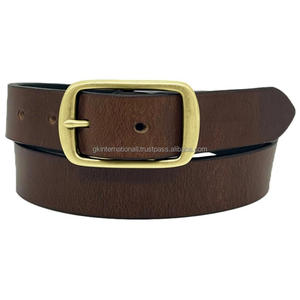 Ceinture de luxe vintage personnalisée en cuir pleine fleur pour hommes Jeans en cuir de vachette finition marron - Product Image 4