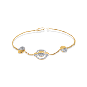 Pulsera de Oro Amarillo de 14K con Diamantes y Diseño de Órbita Planetaria |   Pulsera de Cadena con Círculos Celestiales Modernos para Mujer - Product Image 2