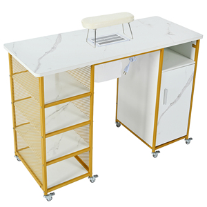 Table à <span class=keywords><strong>ongles</strong></span> texture marbrée 2026 en stock depuis l'entrepôt américain, avec aspiration électrique intégrée, coussin de poignet et armoire - Product Image 1