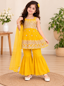 Prix bas du marché, Meilleures ventes, Dernier style, Vêtements pour enfants, Vêtements indiens, Faux Georgette épais avec broderie, Salwar Kameez - Product Image 1