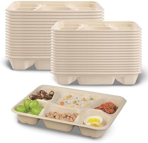 Assiettes repas 6 compartiments très demandées, compatibles micro-ondes, en bagasse, pour l'emballage durable des repas et des collations 2026 - Product Image 1