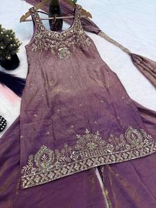Ensemble Salwar Kameez brodé violet, tenue traditionnelle indienne pakistanaise pour femmes, pour fêtes, mariages, Diwali - Product Image 5