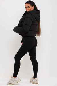 Women's Black Quilted Hooded Jacket Full Sleeve Zipper Closure Solid Color <b>Winter</b> Wear <b>Thick</b> Polyester Padded <b>Coat</b> - Product Image 2