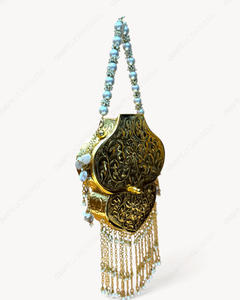 Handmade Gold Metal Clutch Bag Embossed Floral Design Pearl Handle Tassel Fringe Antique Eco-Friendly Fashion Minaudiere Women - Product Image 2
