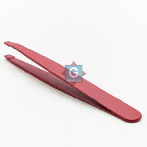 Pince à épiler de précision à pointe inclinée rouge, en acier inoxydable personnalisé pour le modelage des sourcils - Product Image 1