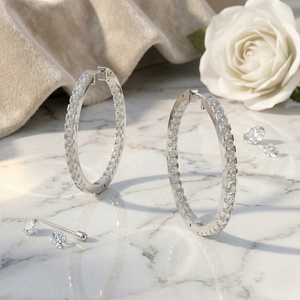3.20CTW Round Cut Pave Set <b>Large</b> <b>Hoop</b> Diamond Earrings - Product Image 3