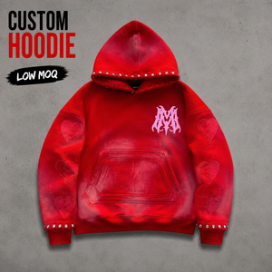 Custom Men's <b>Red</b> Hoodie Oversized Fit Streetwear Rhinestone <b>Hoodies</b> Heavyweight 100% Cotton Hoodie Men FRENCH TERRY Hoodie - Product Image 1