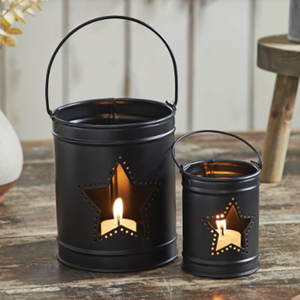 Juego de 2 Portavelas Metálicos Negros con Diseño de Estrella Patriótica, Portavelas Pequeños - Product Image 1